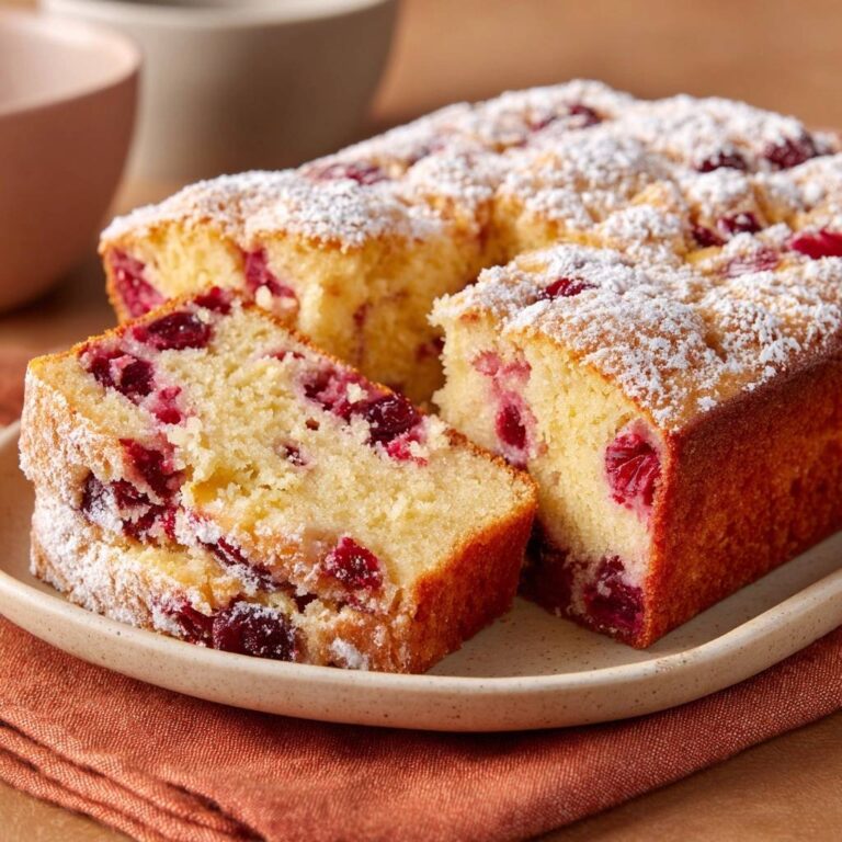 Glazed cranberry orange loaf, featuring a close-up sliced cross-section showing the vibrant fruit within the tender cake.