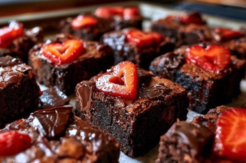 Fudgy Strawberry Heart Brownies