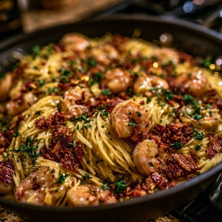 Mastering Creamy Garlic Shrimp Pasta with Crispy Bacon