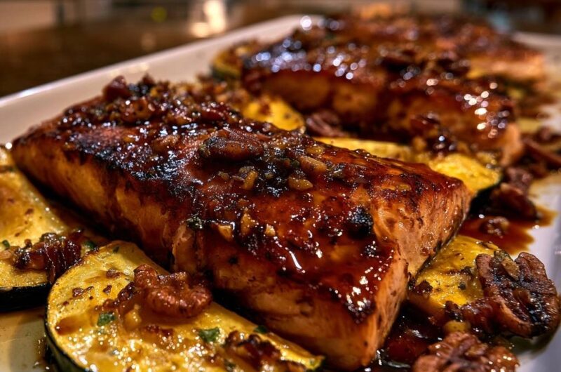 Glazed Pecan Salmon and Zucchini