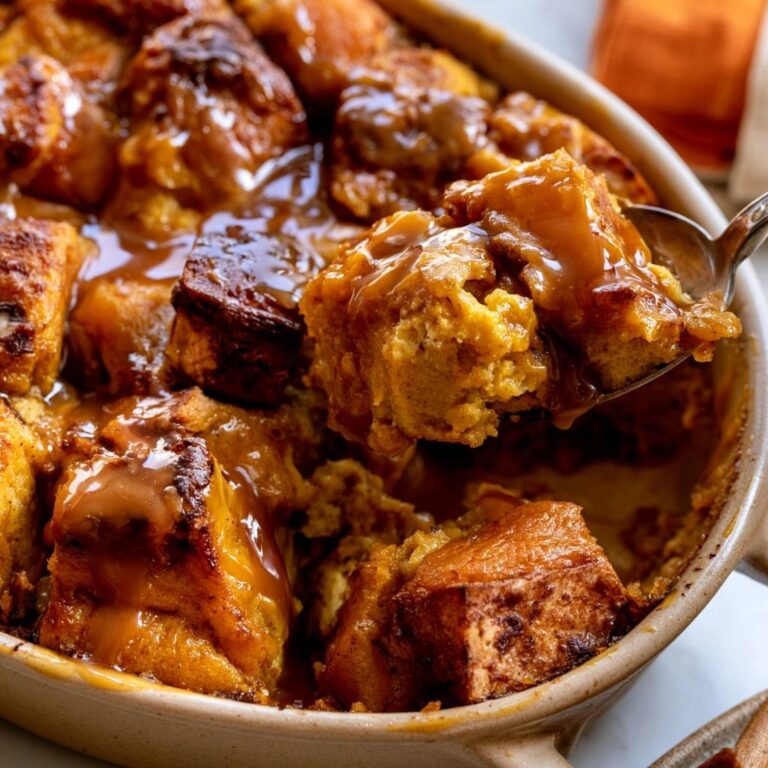 Pumpkin Bread Pudding with Caramel Sauce